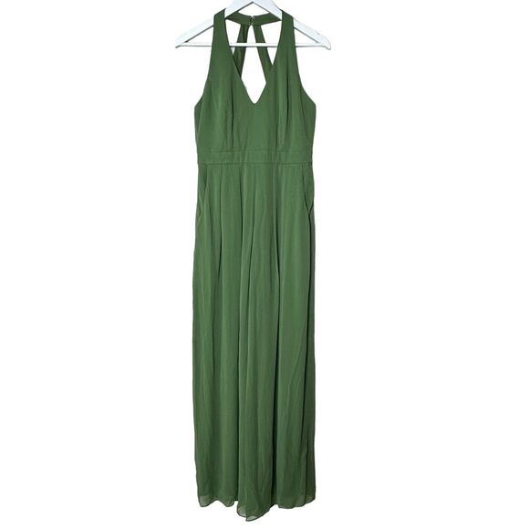 Dessy Collection V-Neck Backless Pleated Jumpsuit Vineyard Green Women 8R NWT - Picture 2 of 10
